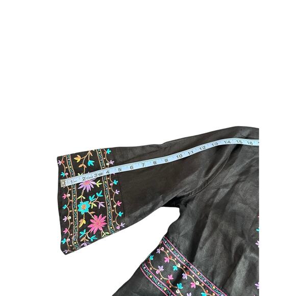Silkland Linen Embroidered Sequin Bohemian Boho Gypsy Jacket Blazer Size Large - Picture 11 of 12